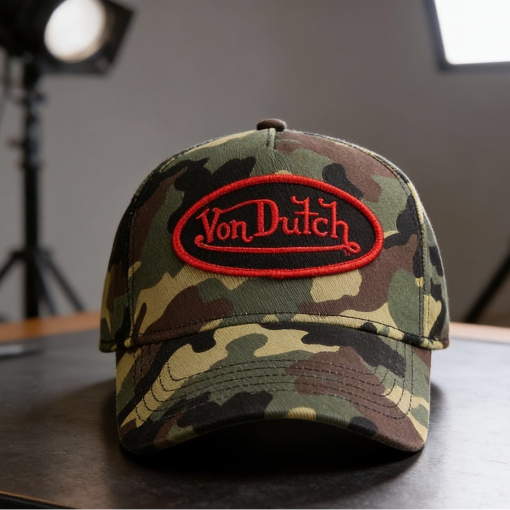 Von Dutch Camo Baseball Cap with Red Patch